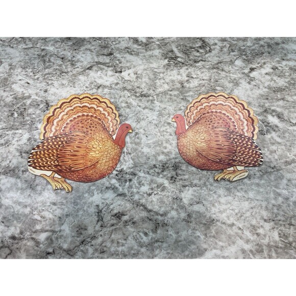 7 Vintage Amscan Thanksgiving Cardboard Cutouts Die Cut Pilgrims Pumpkins Turkey - Picture 2 of 11